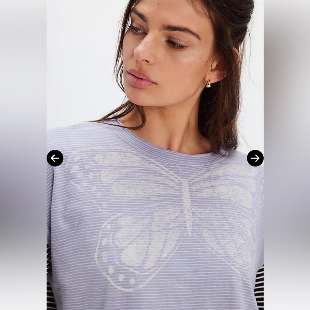 Free People We The Free Butterfly Striped long sleeve Tee Top Oversized XS